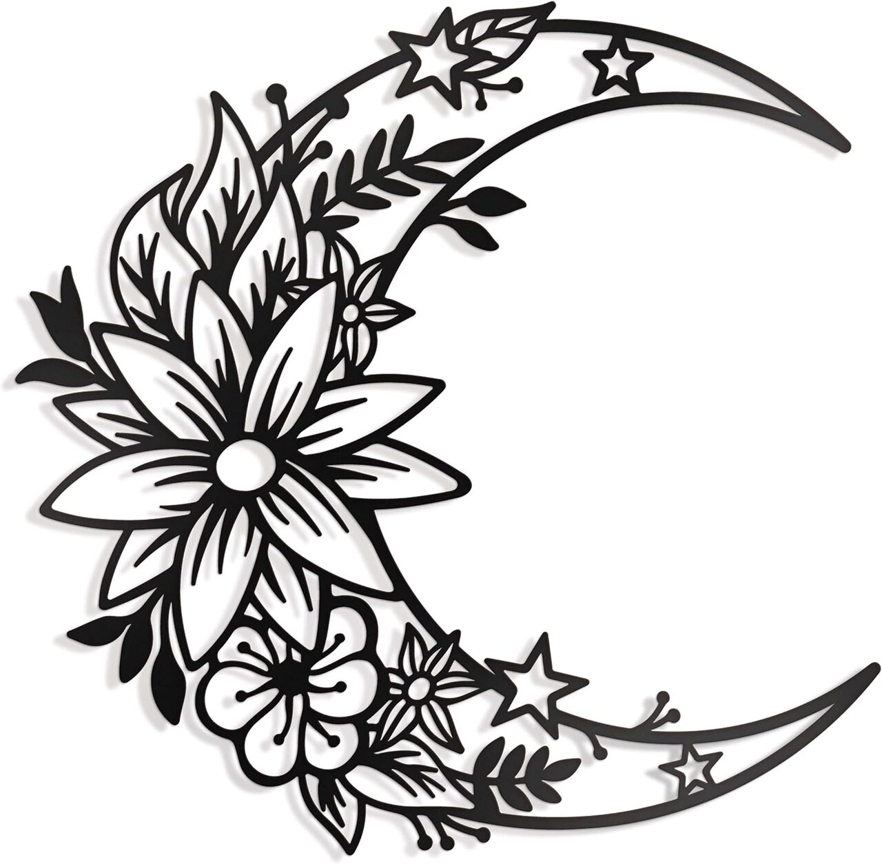 14"X13.5" Black Boho Large Floral Moon and Star Phase Wall signs